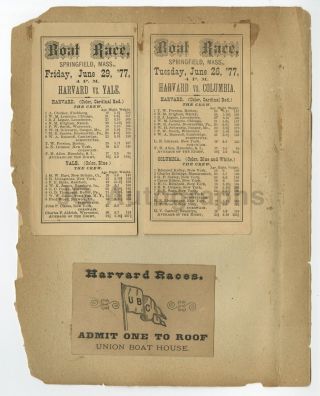 1876 - 77 Harvard University - Boat Races Ticket - Harvard Vs.  Yale & Tax Document