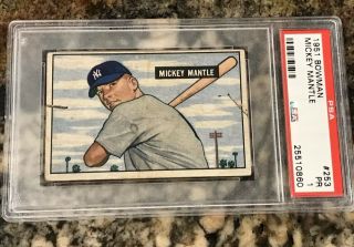 1951 Bowman Mickey Mantle Rookie York Yankees 253 Baseball Card Psa 1