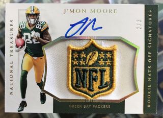 2018 National Treasures J’mon Moore Rc Auto Hats Off /3 Nfl Shield Packers Rare$