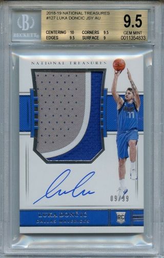 2018 - 19 Panini National Treasures LUKA DONCIC Rookie Patch Auto 09/99 BGS 9.  5 10 3