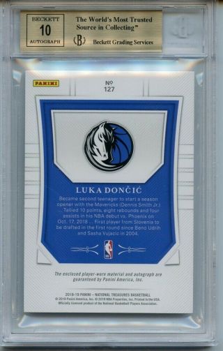 2018 - 19 Panini National Treasures LUKA DONCIC Rookie Patch Auto 09/99 BGS 9.  5 10 4
