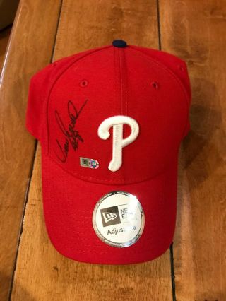 Philadelphia Phillies Hat Signed By Juan Samuel Mlb Authenticated Autograph