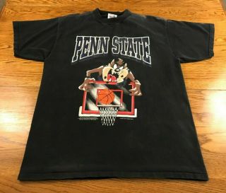 Vintage 1997 Taz Looney Tunes Penn State Basketball T Shirt Adult L Flaws Fading