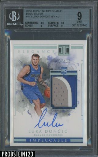 2018 - 19 Panini Impeccable Silver Luka Doncic Rpa Rc Patch Auto 13/25 Bgs 9