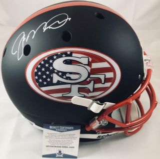 Joe Montana Signed San Francisco 49ers Full Size Flag Helmet Proof Beckett J035