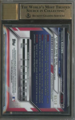 2016 Bowman Chrome Red Shimmer Refractor Franklyn Kilome RC AUTO /10 BGS 9.  5 2