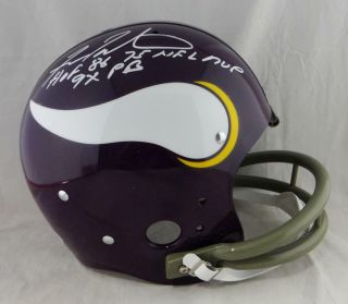 Fran Tarkenton Autographed Minnesota Vikings F/s Tk Helmet W/ 3 Insc - Jsa W Auth