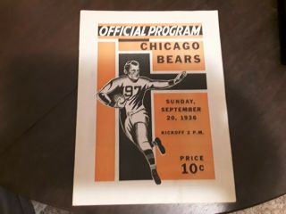 1936 Nfl Chicago Bears @ Green Bay Packers Football Program - Curly Lambeau