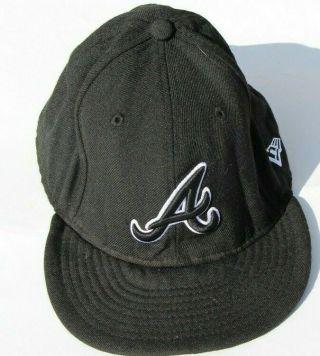 Era 59 Fifty Atlanta Braves Hat Cap Black On Black Sticker Wool Size 7 5/8