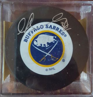 Buffalo Sabres Matthew Barnaby Signed Puck In Case W/ Autograph Ticket