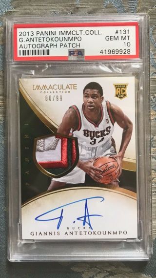 Giannis Antetokounmpo 2013 - 14 Immaculate Rookie Patch Auto Rc /99 Psa 10 Gem Mt