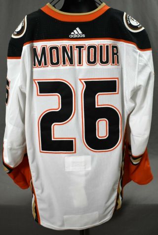 2018 - 19 Montour 26 Anaheim Ducks Game Worn Jersey W/ 25th Anniv Set Tag Loa
