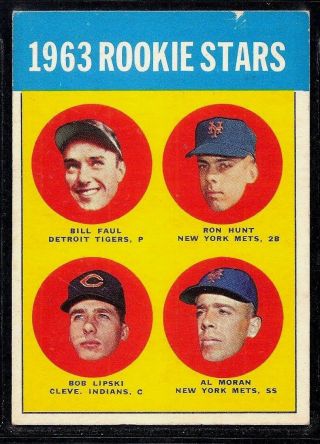 1963 Topps Baseball Mets Tigers Rookie Stars Ron Hunt Rc Card 558 Ex Centered
