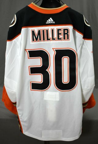2018 - 19 Miller 30 Anaheim Ducks Game Worn Jersey W/ 25th Anniv Set Tag Loa
