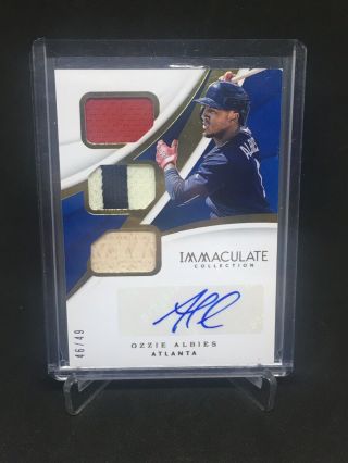 2018 18 Panini Immaculate Ozzie Albies Rookie Auto Triple Patch Jersey Bat /49