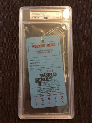 Psa 9 1986 Ny Mets Boston Red Sox World Series Press Ticket Bill Buckner Error