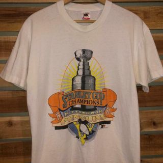 Usa Vtg 90s Single Stitch Pittsburgh Penguins 1991 Stanley Cup Hockey T Shirt M