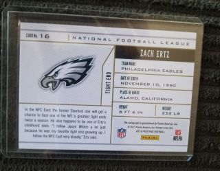 Zach Ertz 2013 Prestige Nfl Draft Tickets Rc Auto On Card Eagles