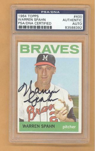 Warren Spahn 1964 Topps Baseball Auto Autograph Card 400 Psa Graded Authentic