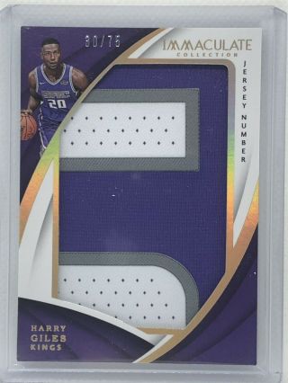 Harry Giles 2017 - 18 Immaculate Rookie Jersey Number Jumbo Patch /75 Rc Kings