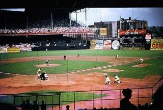 Brooklyn Dodgers 1955 Color Photo Gil Hodges Batting At Ebbets Field