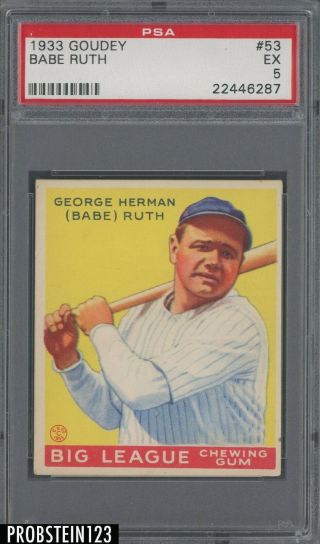 1933 Goudey 53 Babe Ruth York Yankees Hof Psa 5 Ex " Iconic Card "