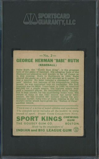 1933 Goudey Sport Kings 2 Babe Ruth Yankees HOF SGC 30 GOOD 2 
