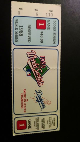Dodgers 1988 World Series Ticket Stub.  Game 1 L.  A.  Dodgers Vs Oakland A 