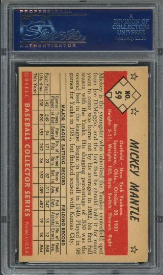 1953 Bowman Color 59 Mickey Mantle York Yankees HOF PSA 5.  5 