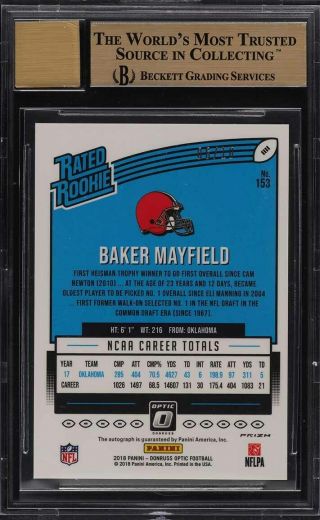 2018 Donruss Optic Gold Baker Mayfield ROOKIE RC AUTO JSY 6/10 BGS 9.  5 (PWCC) 2