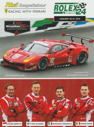 2016 Risi Competizione Ferrari 488 Gte Gtlm Signed Rolex 24 Imsa Wtsc Postcard