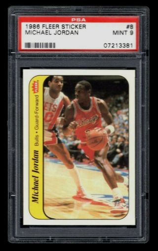 1986 - 87 Fleer Sticker 8 Michael Jordan Rookie Rc Psa 9