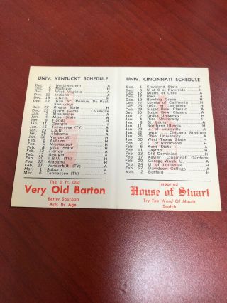 1970 - 71 Kentucky Cincinnati Xavier College Basketball Pocket Schedule UNFOLDED 2