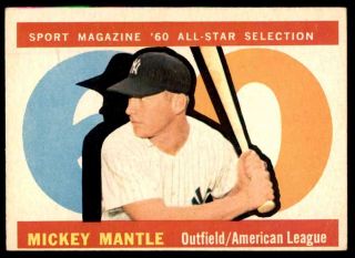 1960 Topps 563 Mickey Mantle Yankees All Star Ex - Mt,  To Nm