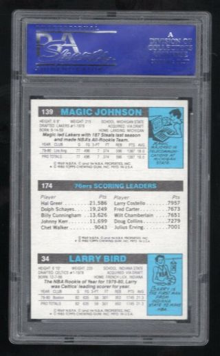 1980 Topps Basketball Larry Bird & Magic Johnson Rookie RC PSA 9 2