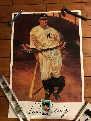 1989 Lou Gehrig York Yankees Commemorative Stamp Poster 24x36 " Vintage