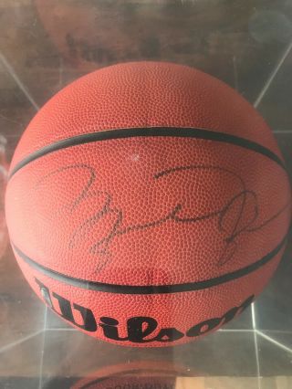 Michael Jordan Autographed Basketball—jet Tournament Edition In Display Case