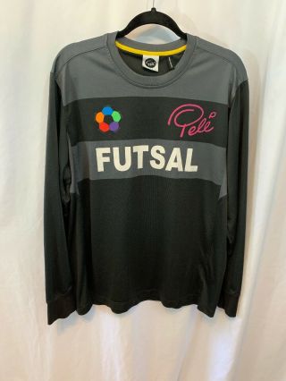 Pele Futsal Soccer Jersey Size Large Black/ Gray Long Sleeve