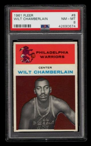 1961 Fleer Basketball 8 Wilt Chamberlain Rookie Rc Psa 8 Nm - Mt