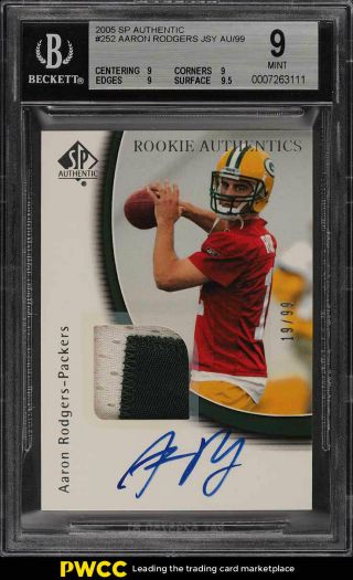 2005 Sp Authentic Aaron Rodgers Rookie Rc Auto Patch /99 252 Bgs 9 (pwcc)