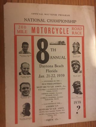 1939 Daytona Beach 200 Mile Motorcycle Race Program