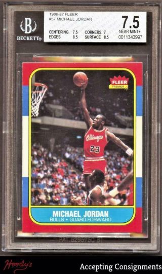 1986 Fleer Basketball 57 Michael Jordan Bgs 7.  5 Near,  Rookie Rc Bulls