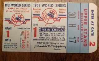 1951 World Series Game 1 Ticket Stub Debut Game Willie Mays & Mickey Mantle