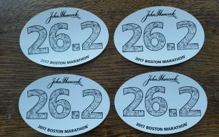 (4) 2017 Official Boston Marathon 26.  2 Car Bumper Stickers Decal John Hancock