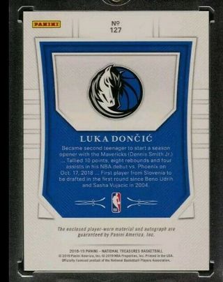2018 National Treasures Luka Doncic ROOKIE RC AUTO 3 - CLR PATCH /99 127 2