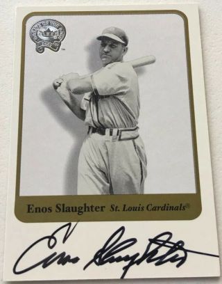 2001 Fleer Greats Of The Game Enos Slaughter Auto On Card Autograph Hof Deceased
