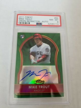 2011 Topps Finest Mike Trout Green Refractor Rookie Autograph Psa 8