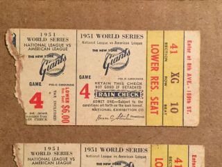 1951 World Series Game 4 Ticket Stubs: Yankees vs Giants Joe DiMaggio ' s FINAL HR 3