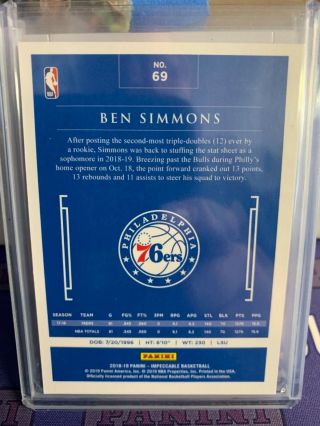 2018 - 19 Impeccable Ben Simmons 76ers VERY RARE PLATINUM 19/25 2