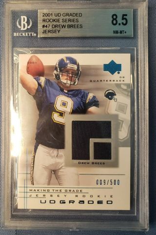 Drew Brees 2001 Ud Graded Jersey Patch Nm - Mt Rc 9/500 Brees Jersey Number 1/1